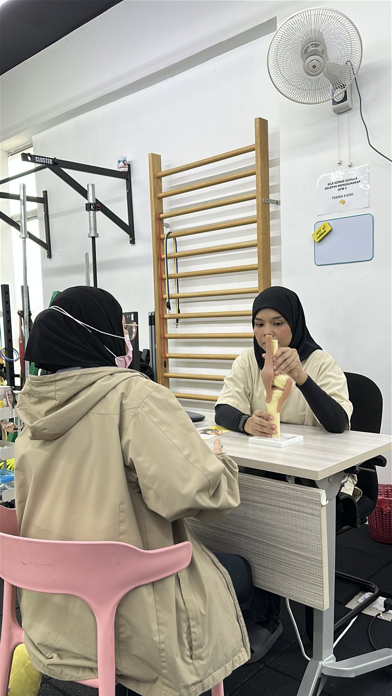 First physiotherapy assessment with anatomy model
